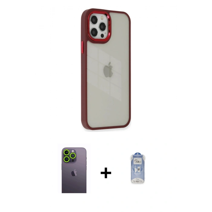 MARSİLYAN™- iPhone 12 Pro Max Kılıf Eksen Doku Prime - Siyah Joko Magic 5D Cam + Neon Fosforlu Kamera Lens - YL