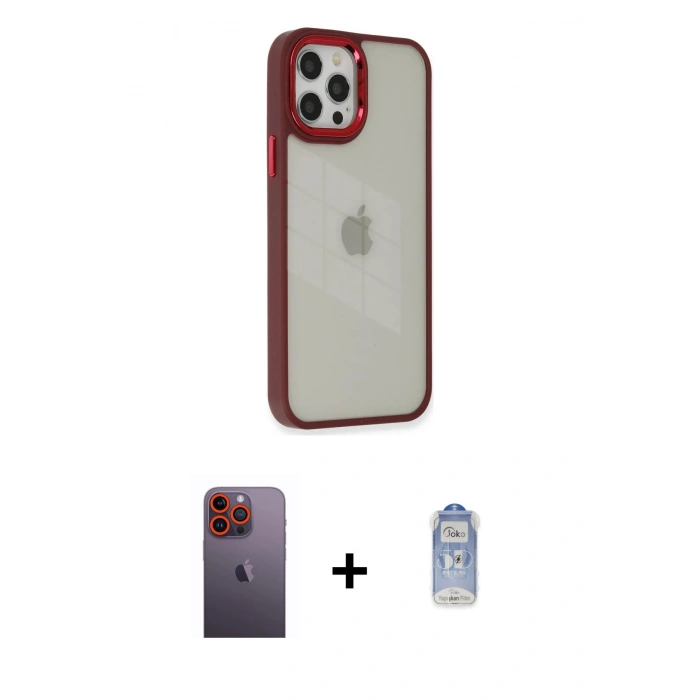 MARSİLYAN™- iPhone 12 Pro Max Kılıf Eksen Doku Prime - Siyah Joko Magic 5D Cam + Neon Fosforlu Kamera Lens - TU