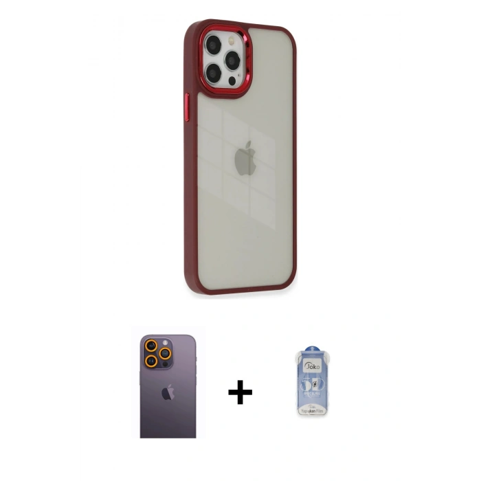 MARSİLYAN™- iPhone 12 Pro Max Kılıf Eksen Doku Prime - Siyah Joko Magic 5D Cam + Neon Fosforlu Kamera Lens - SI