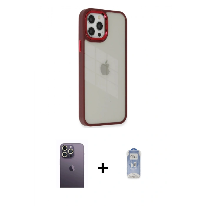 MARSİLYAN™- iPhone 12 Pro Max Kılıf Eksen Doku Prime - Siyah Joko Magic 5D Cam + Neon Fosforlu Kamera Lens - BZ