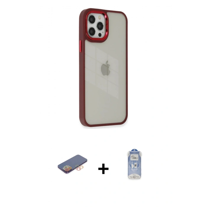 MARSİLYAN™- iPhone 12 Pro Max Kılıf Eksen Doku Prime - Siyah Joko Magic 5D Cam + Renkli Kamera Lens Koruma Cam - TU