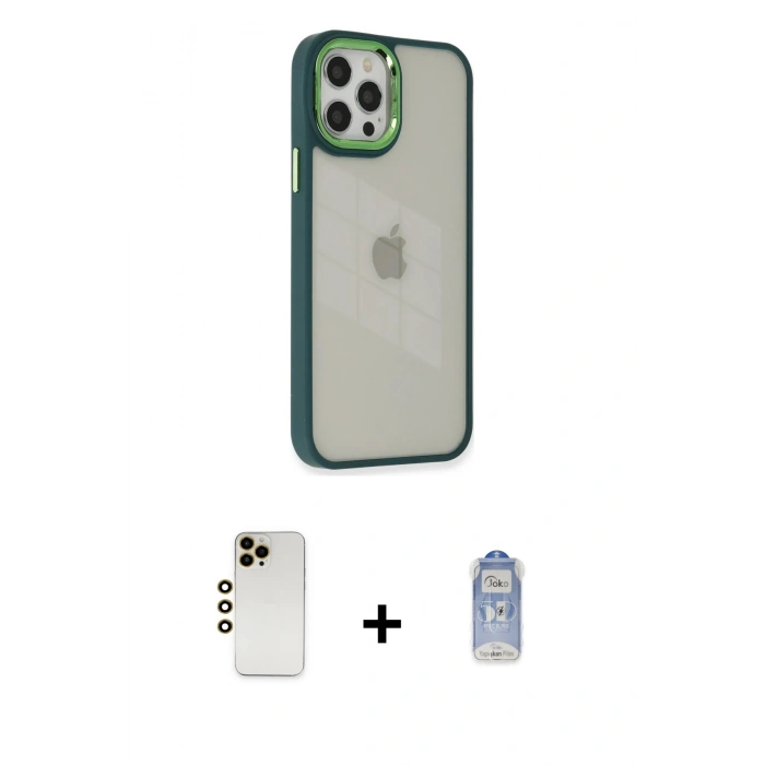 MARSİLYAN™- iPhone 12 Pro Max Kılıf Eksen Doku Prime - Siyah Joko Magic 5D Cam + Shine Kamera Lens - GD