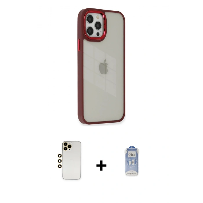 MARSİLYAN™- iPhone 12 Pro Max Kılıf Eksen Doku Prime - Siyah Joko Magic 5D Cam + Shine Kamera Lens - GD