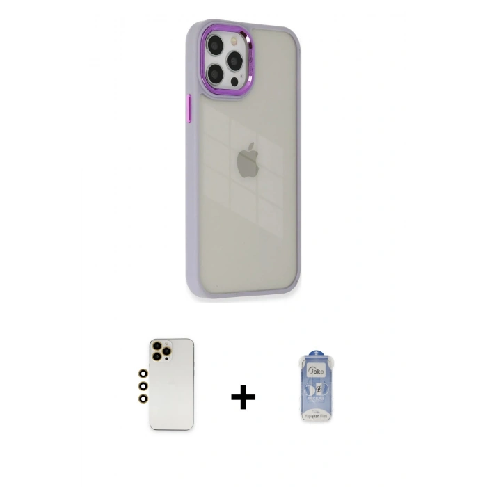 MARSİLYAN™- iPhone 12 Pro Max Kılıf Eksen Doku Prime - Siyah Joko Magic 5D Cam + Shine Kamera Lens - GD