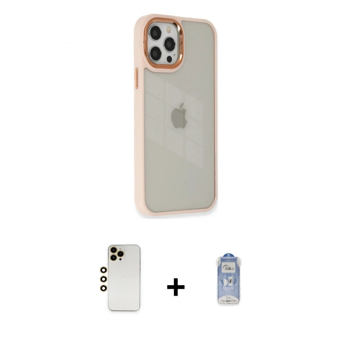 MARSİLYAN™- iPhone 12 Pro Max Kılıf Eksen Doku Prime - Siyah Joko Magic 5D Cam + Shine Kamera Lens - GD