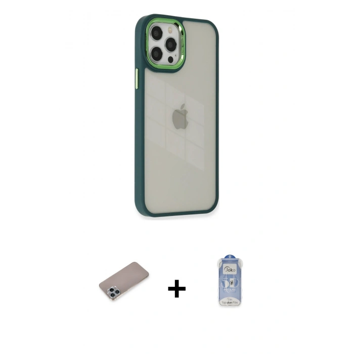 MARSİLYAN™- iPhone 12 Pro Max Kılıf Eksen Doku Prime - Siyah Joko Magic 5D Cam + Shine Kamera Lens Koruma Cam - SABE