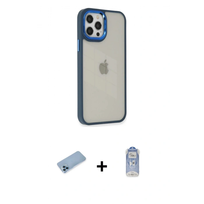 MARSİLYAN™- iPhone 12 Pro Max Kılıf Eksen Doku Prime - Siyah Joko Magic 5D Cam + Shine Kamera Lens Koruma Cam - MI
