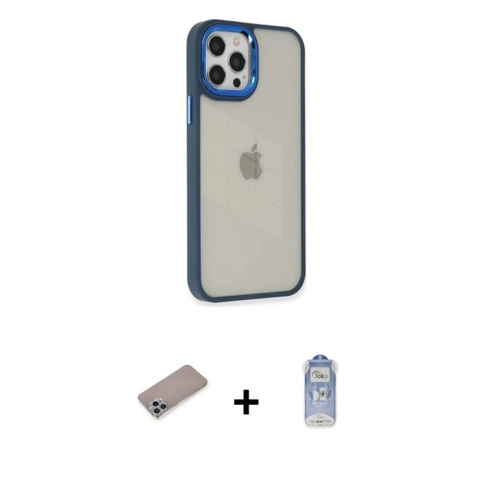 MARSİLYAN™- iPhone 12 Pro Max Kılıf Eksen Doku Prime - Siyah Joko Magic 5D Cam + Shine Kamera Lens Koruma Cam - SABE