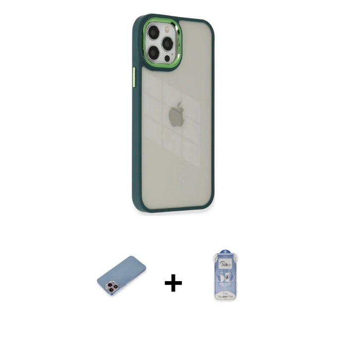 MARSİLYAN™- iPhone 12 Pro Max Kılıf Eksen Doku Prime - Siyah Joko Magic 5D Cam + Shine Kamera Lens Koruma Cam - PE