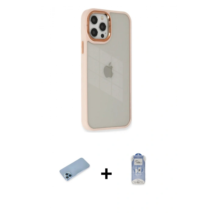 MARSİLYAN™- iPhone 12 Pro Max Kılıf Eksen Doku Prime - Siyah Joko Magic 5D Cam + Shine Kamera Lens Koruma Cam - MI