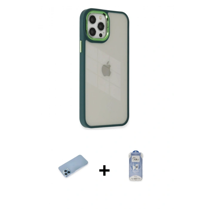 MARSİLYAN™- iPhone 12 Pro Max Kılıf Eksen Doku Prime - Siyah Joko Magic 5D Cam + Shine Kamera Lens Koruma Cam - MI
