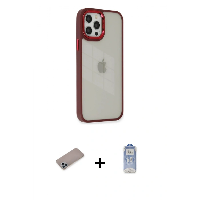 MARSİLYAN™- iPhone 12 Pro Max Kılıf Eksen Doku Prime - Siyah Joko Magic 5D Cam + Shine Kamera Lens Koruma Cam - SABE