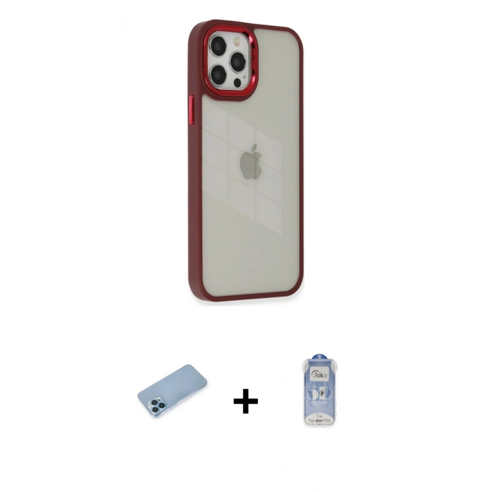MARSİLYAN™- iPhone 12 Pro Max Kılıf Eksen Doku Prime - Siyah Joko Magic 5D Cam + Shine Kamera Lens Koruma Cam - MI