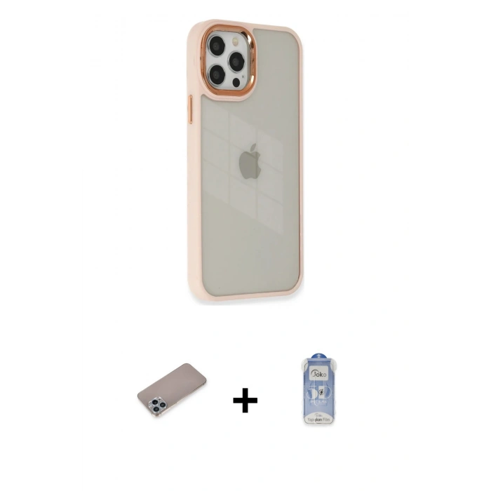MARSİLYAN™- iPhone 12 Pro Max Kılıf Eksen Doku Prime - Siyah Joko Magic 5D Cam + Shine Kamera Lens Koruma Cam - SABE
