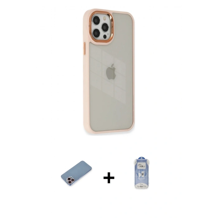 MARSİLYAN™- iPhone 12 Pro Max Kılıf Eksen Doku Prime - Siyah Joko Magic 5D Cam + Shine Kamera Lens Koruma Cam - PE
