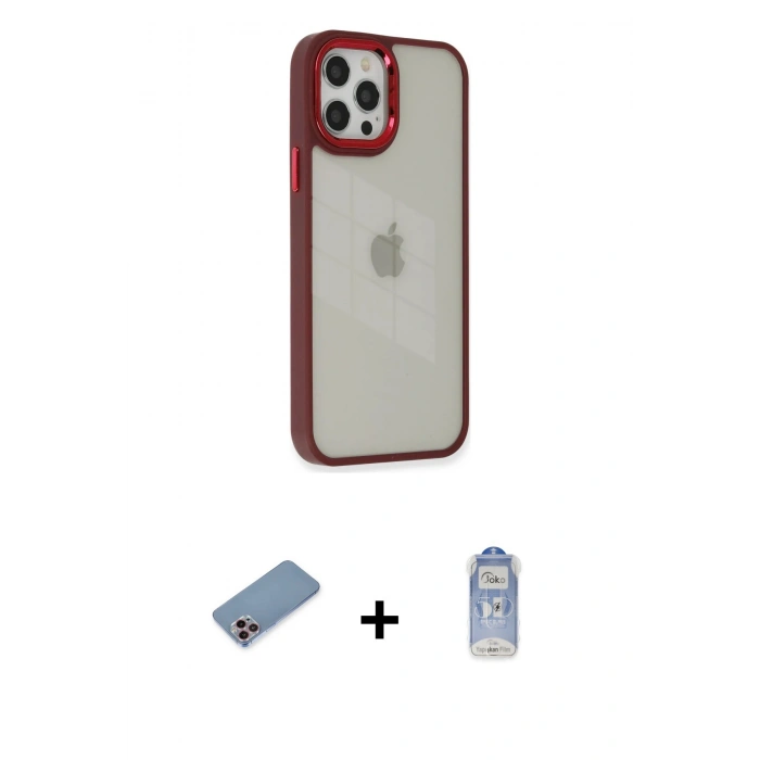 MARSİLYAN™- iPhone 12 Pro Max Kılıf Eksen Doku Prime - Siyah Joko Magic 5D Cam + Shine Kamera Lens Koruma Cam - PE