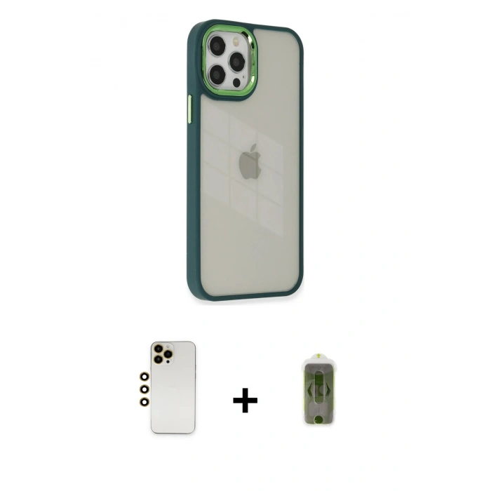 MARSİLYAN™- iPhone 12 Pro Max Kılıf Eksen Doku Prime - Siyah Joko Magic 5D Hayalet Cam + Gold Shine Kamera Lens