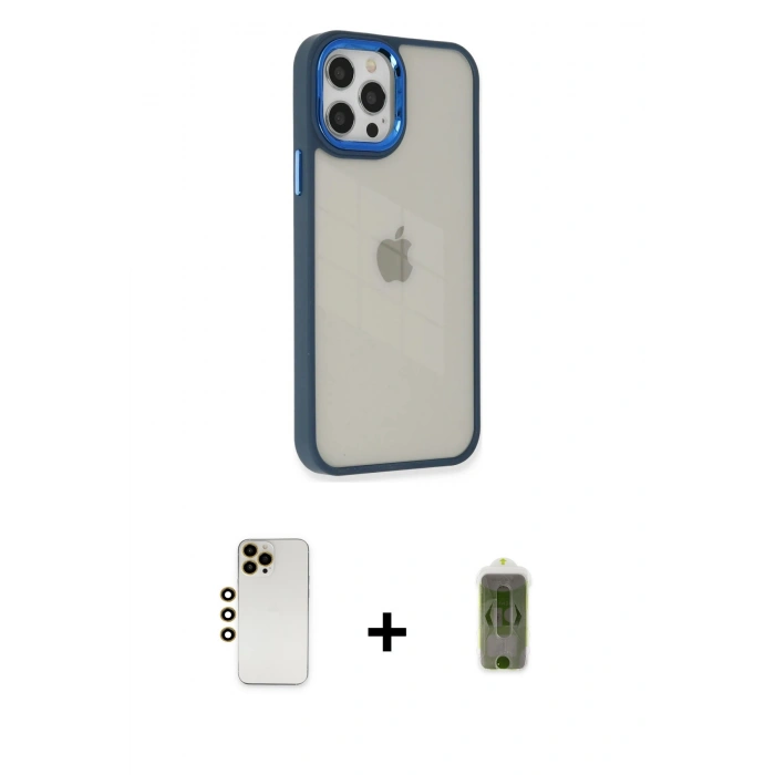 MARSİLYAN™- iPhone 12 Pro Max Kılıf Eksen Doku Prime - Siyah Joko Magic 5D Hayalet Cam + Gold Shine Kamera Lens