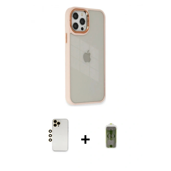 MARSİLYAN™- iPhone 12 Pro Max Kılıf Eksen Doku Prime - Siyah Joko Magic 5D Hayalet Cam + Gold Shine Kamera Lens