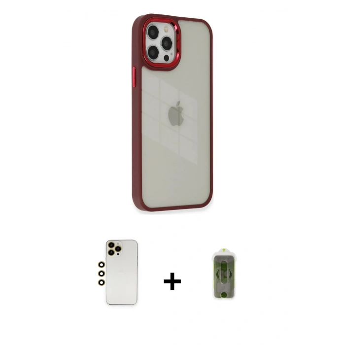 MARSİLYAN™- iPhone 12 Pro Max Kılıf Eksen Doku Prime - Siyah Joko Magic 5D Hayalet Cam + Gold Shine Kamera Lens