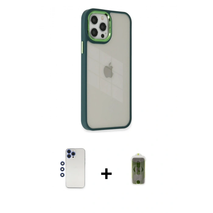 MARSİLYAN™- iPhone 12 Pro Max Kılıf Eksen Doku Prime - Siyah Joko Magic 5D Hayalet Cam + Shine Kamera Lens - LT