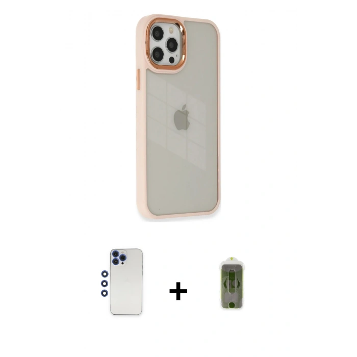 MARSİLYAN™- iPhone 12 Pro Max Kılıf Eksen Doku Prime - Siyah Joko Magic 5D Hayalet Cam + Shine Kamera Lens - LT