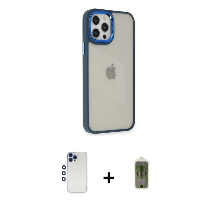 MARSİLYAN™- iPhone 12 Pro Max Kılıf Eksen Doku Prime - Siyah Joko Magic 5D Hayalet Cam + Shine Kamera Lens - LT