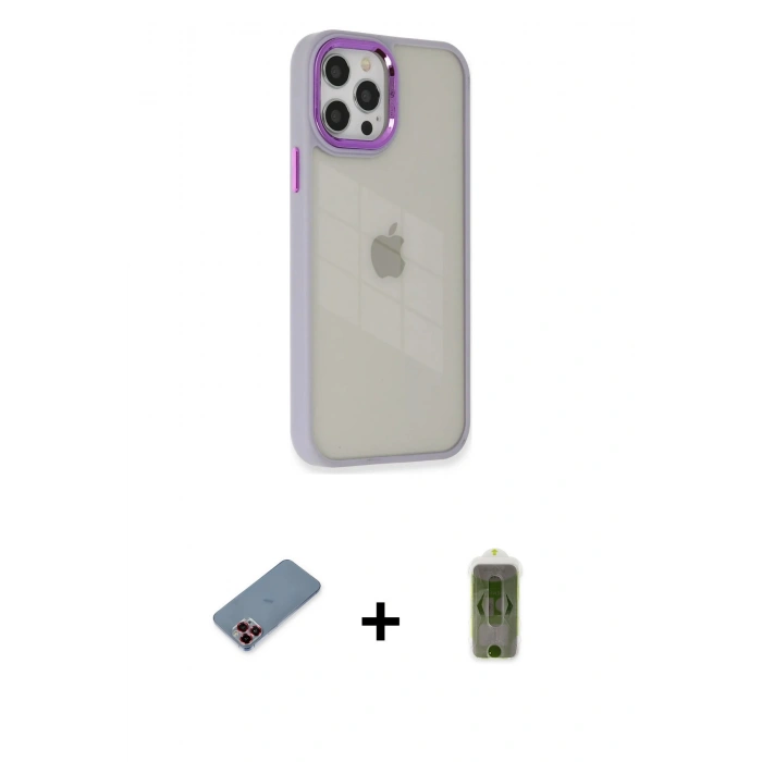 MARSİLYAN™- iPhone 12 Pro Max Kılıf Eksen Doku Prime - Siyah Joko Magic 5D Hayalet Cam + Metal Kamera Lens Koruma Cam - KI