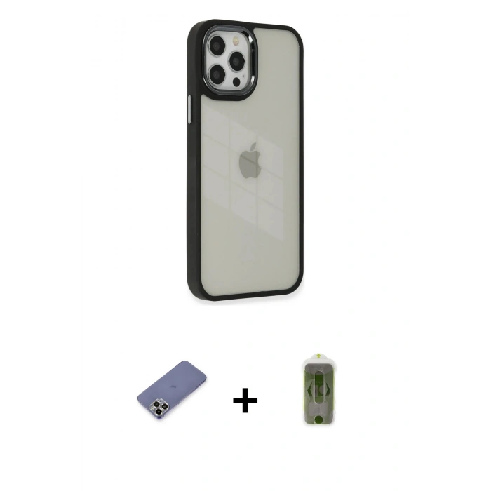 MARSİLYAN™- iPhone 12 Pro Max Kılıf Eksen Doku Prime - Siyah Joko Magic 5D Hayalet Cam + Metal Kamera Lens Koruma Cam - GD