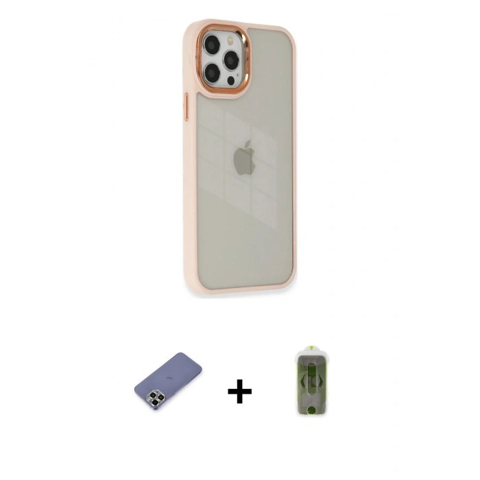 MARSİLYAN™- iPhone 12 Pro Max Kılıf Eksen Doku Prime - Siyah Joko Magic 5D Hayalet Cam + Metal Kamera Lens Koruma Cam - GD