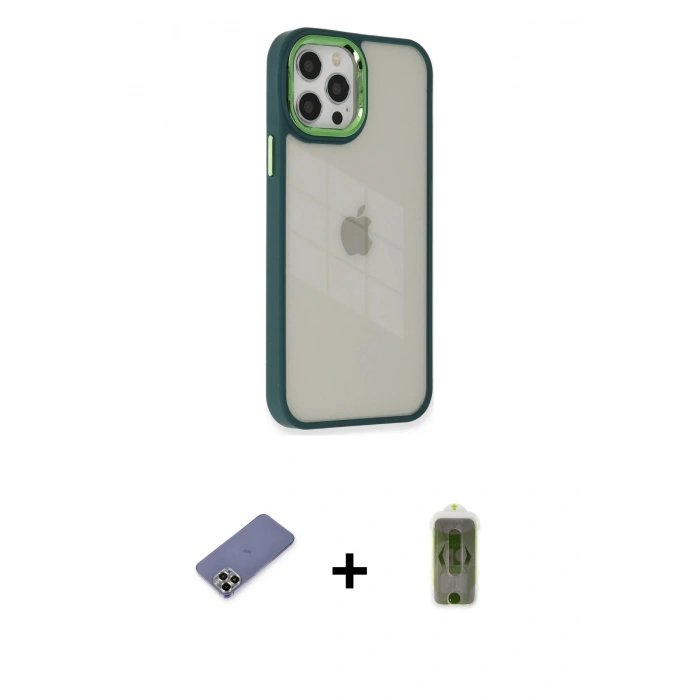 MARSİLYAN™- iPhone 12 Pro Max Kılıf Eksen Doku Prime - Siyah Joko Magic 5D Hayalet Cam + Metal Kamera Lens Koruma Cam - GD