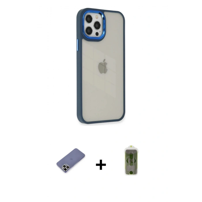 MARSİLYAN™- iPhone 12 Pro Max Kılıf Eksen Doku Prime - Siyah Joko Magic 5D Hayalet Cam + Metal Kamera Lens Koruma Cam - GD