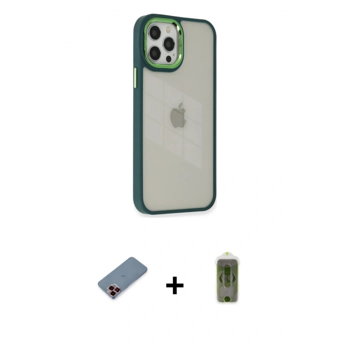 MARSİLYAN™- iPhone 12 Pro Max Kılıf Eksen Doku Prime - Siyah Joko Magic 5D Hayalet Cam + Metal Kamera Lens Koruma Cam - KI