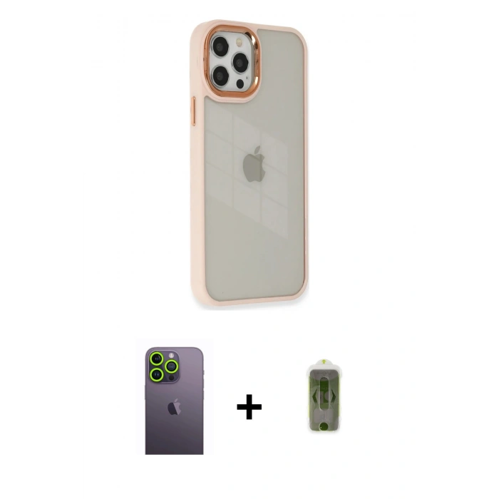 MARSİLYAN™- iPhone 12 Pro Max Kılıf Eksen Doku Prime - Siyah Joko Magic 5D Hayalet Cam + Neon Fosforlu Kamera Lens - YL