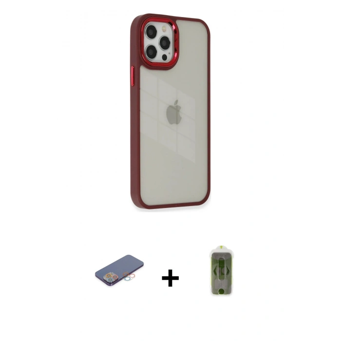 MARSİLYAN™- iPhone 12 Pro Max Kılıf Eksen Doku Prime - Siyah Joko Magic 5D Hayalet Cam + Renkli Kamera Lens Koruma Cam - PE