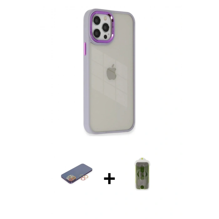 MARSİLYAN™- iPhone 12 Pro Max Kılıf Eksen Doku Prime - Siyah Joko Magic 5D Hayalet Cam + Renkli Kamera Lens Koruma Cam - TU