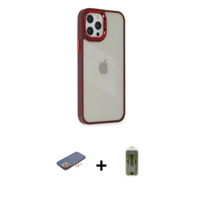 MARSİLYAN™- iPhone 12 Pro Max Kılıf Eksen Doku Prime - Siyah Joko Magic 5D Hayalet Cam + Renkli Kamera Lens Koruma Cam - TU
