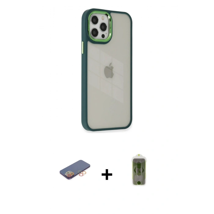 MARSİLYAN™- iPhone 12 Pro Max Kılıf Eksen Doku Prime - Siyah Joko Magic 5D Hayalet Cam + Renkli Kamera Lens Koruma Cam - TU
