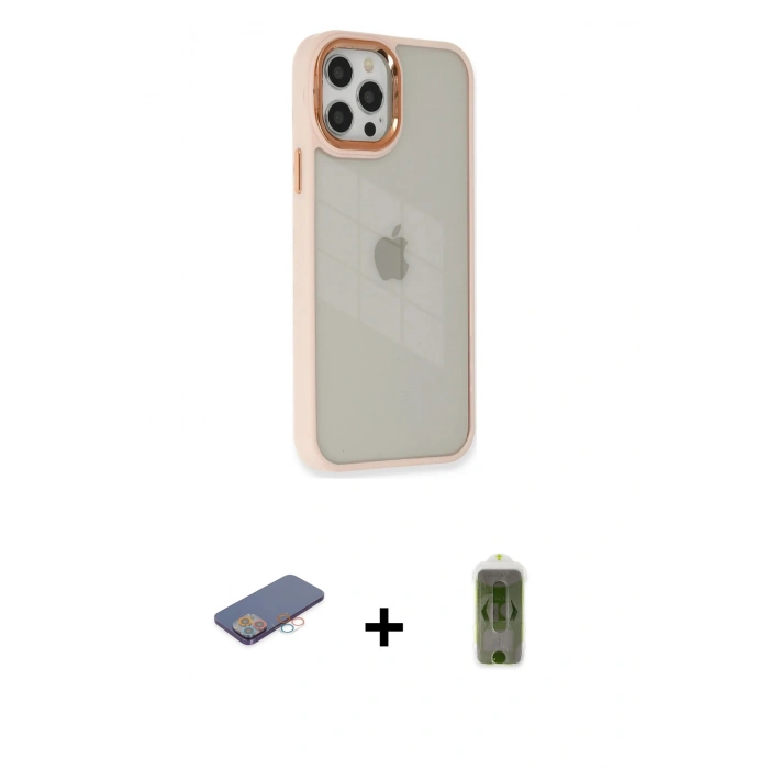 MARSİLYAN™- iPhone 12 Pro Max Kılıf Eksen Doku Prime - Siyah Joko Magic 5D Hayalet Cam + Renkli Kamera Lens Koruma Cam - PE