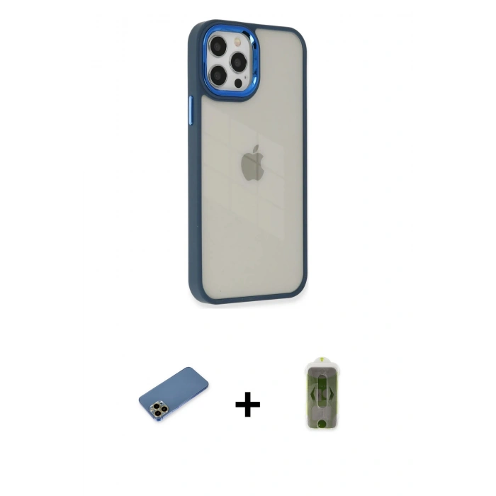 MARSİLYAN™- iPhone 12 Pro Max Kılıf Eksen Doku Prime - Siyah Joko Magic 5D Hayalet Cam + Shine Kamera Lens Koruma Cam - GD