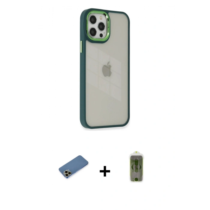 MARSİLYAN™- iPhone 12 Pro Max Kılıf Eksen Doku Prime - Siyah Joko Magic 5D Hayalet Cam + Shine Kamera Lens Koruma Cam - GD