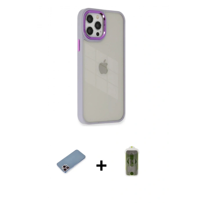 MARSİLYAN™- iPhone 12 Pro Max Kılıf Eksen Doku Prime - Siyah Joko Magic 5D Hayalet Cam + Shine Kamera Lens Koruma Cam - PE
