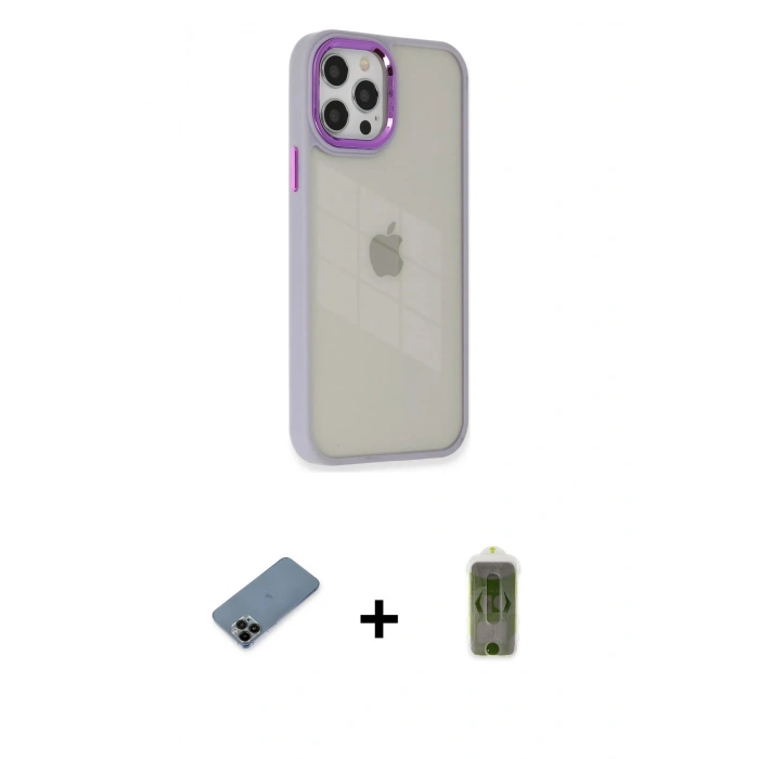 MARSİLYAN™- iPhone 12 Pro Max Kılıf Eksen Doku Prime - Siyah Joko Magic 5D Hayalet Cam + Shine Kamera Lens Koruma Cam - SH