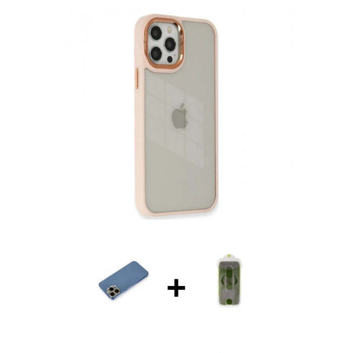 MARSİLYAN™- iPhone 12 Pro Max Kılıf Eksen Doku Prime - Siyah Joko Magic 5D Hayalet Cam + Shine Kamera Lens Koruma Cam - GD