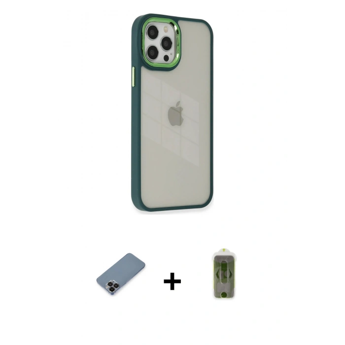 MARSİLYAN™- iPhone 12 Pro Max Kılıf Eksen Doku Prime - Siyah Joko Magic 5D Hayalet Cam + Siyah Metal Kamera Lens Koruma Cam