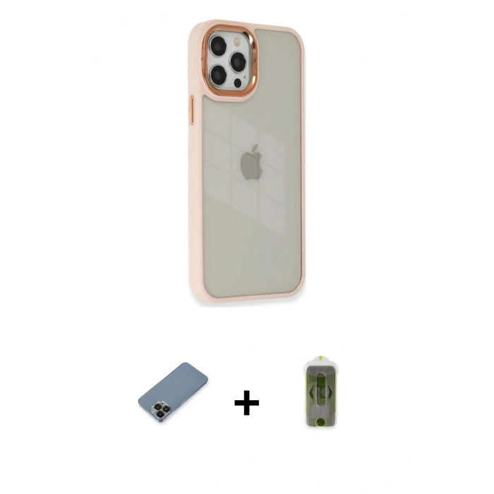 MARSİLYAN™- iPhone 12 Pro Max Kılıf Eksen Doku Prime - Siyah Joko Magic 5D Hayalet Cam + Siyah Metal Kamera Lens Koruma Cam