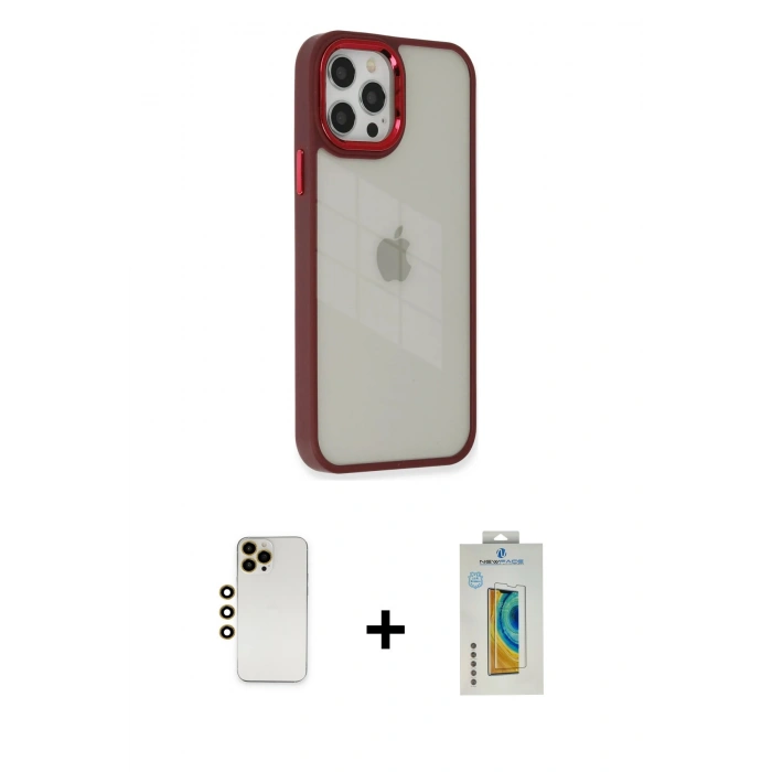 MARSİLYAN™- iPhone 12 Pro Max Kılıf Eksen Doku Prime - Siyah Polymer Nano Ekran Koruyucu + Shine Kamera Lens - GD