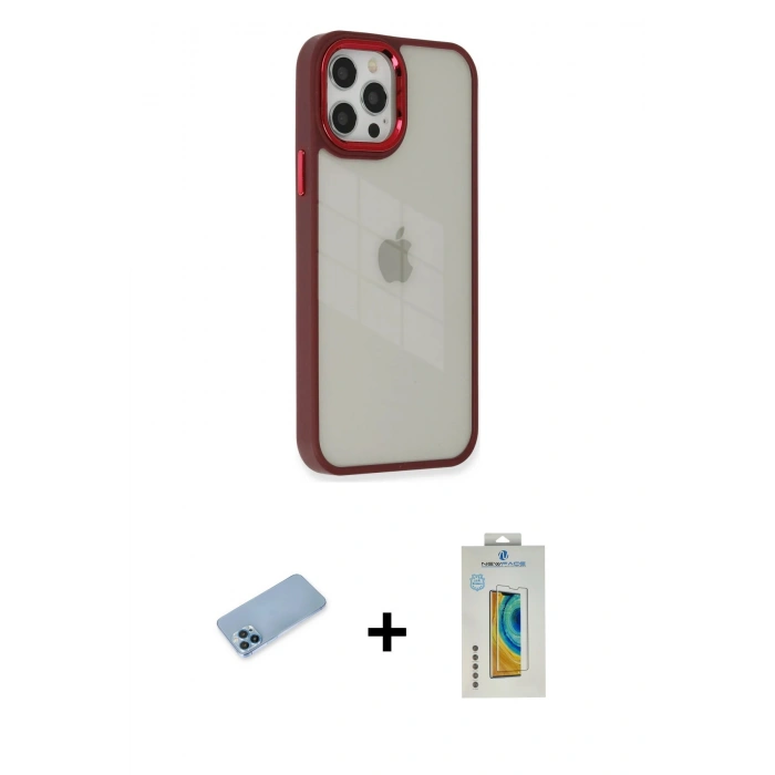 MARSİLYAN™- iPhone 12 Pro Max Kılıf Eksen Doku Prime - Siyah Polymer Nano Ekran Koruyucu + Shine Kamera Lens Koruma Cam - MI