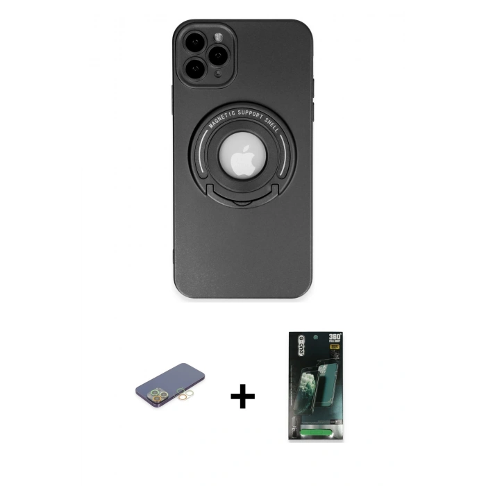 MARSİLYAN™- iPhone 12 Pro Max Kılıf Eksen Klasik Prime - Şeffaf 360 Full Body Arka Koruyucu + Renkli Kamera Lens Koruma Cam - SI