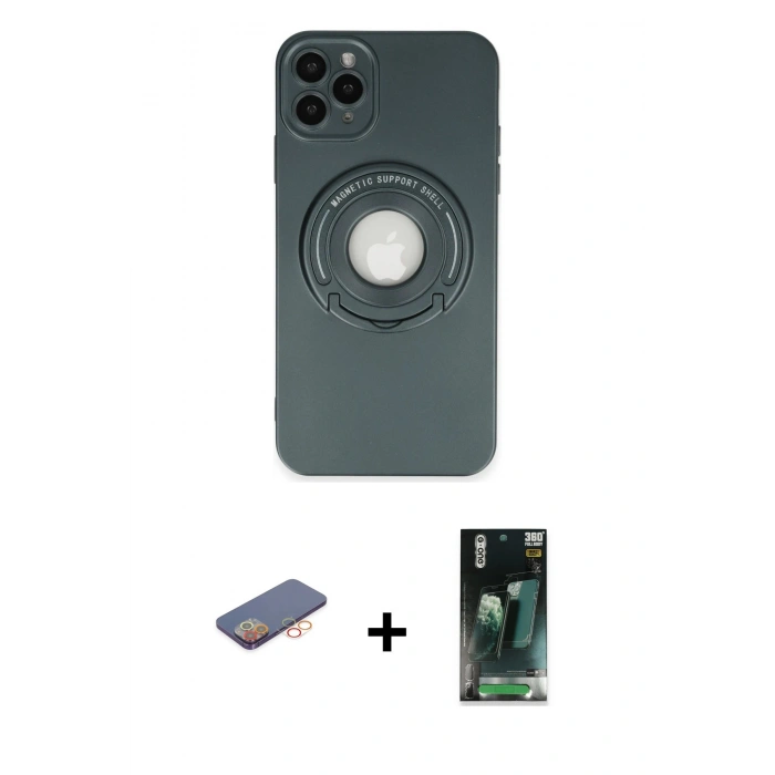 MARSİLYAN™- iPhone 12 Pro Max Kılıf Eksen Klasik Prime - Şeffaf 360 Full Body Arka Koruyucu + Renkli Kamera Lens Koruma Cam - TU